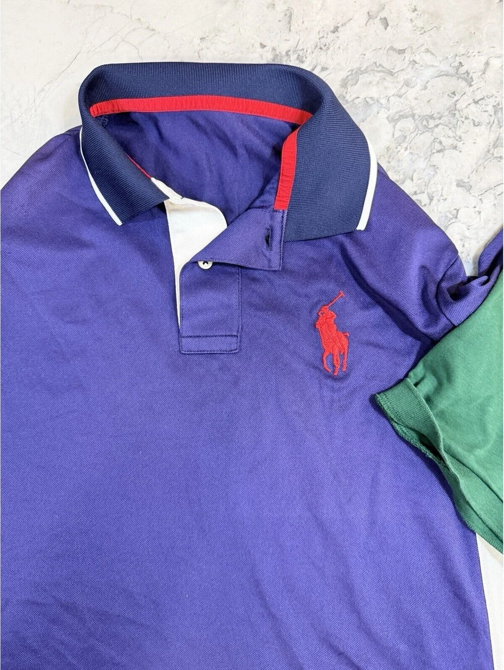 Polo Ralph Lauren Mens Polo Shirt Lot 2 Big Pony Colorblock Classic Fit Green